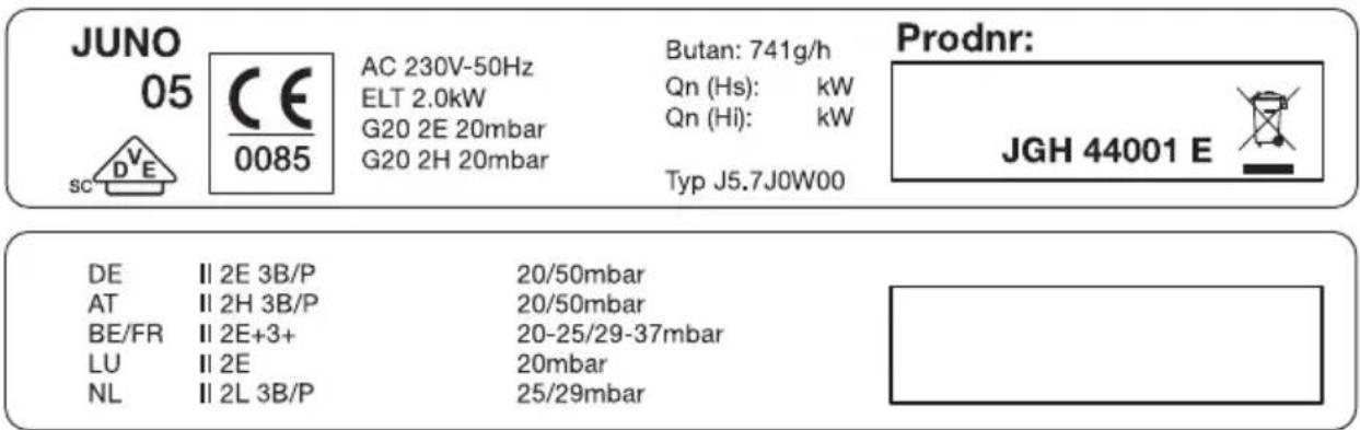 Juno Electrolux JGH44001W - Typenschild - 1