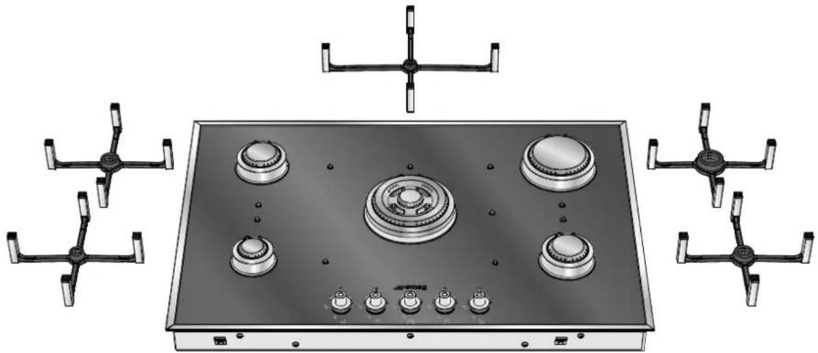 SMEG PX7502DE - Anordnung der Roste - 1