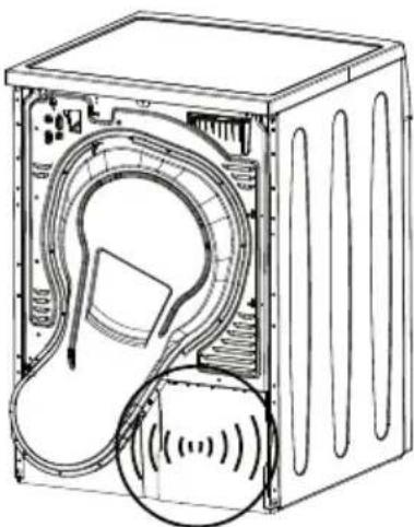 Cross-sectional diagram of a server unit with internal components and a magnified inset showing sound waves (no text or symbols).