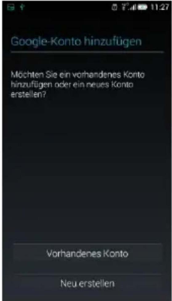 Google-Konto hinzufügen Möchten Sie ein vorhandenes Konto hinzufügen oder ein neues Konto erstellen? Vorhandenes Konto Neu erstellen