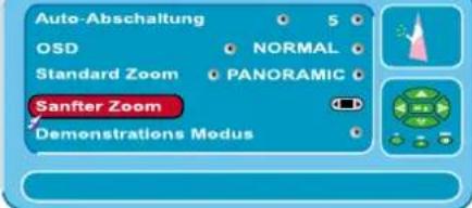 Auto-Abschaltung OSD NORMAL Standard Zoom PANORAMIC Sanfter Zoom Demonstrations Modus