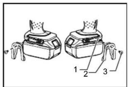 Technical diagram of a mechanical device with labeled parts 1, 2, and 3