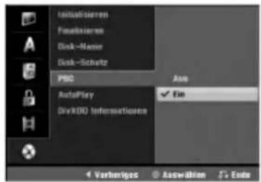 InitialUser PresetUser Disk-Name Disk-Schutz PRO AutoPlay DivXDR information ✓ Use