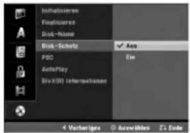 Initialisieren Finalisieren Disk -Name Block -Schelte AutoPlay BivX(R) informationen Auto Ein 4 Verhörges Acrevillers 2 End