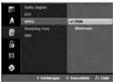 Dolby Digital UTS MPFG ✓ PCM Sampling Freq DAC Bitstream 4 Verberiges Auswählen End