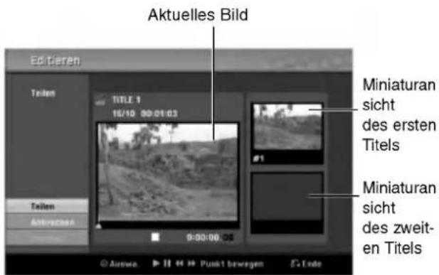 Aktuelles Bild Editieren Teilen TITLE 1 16/10 00:01:03 #1 Miniaturan sicht des ersten Titels Teilen Abstretzen 0:00:00:05 Miniaturan sicht des zweit- en Titels Auswe. Punkt bewegen Endo