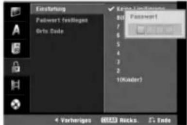 Einstelling Password for allerges Orts Code 10(Kinder) Password 7 6 5 4 3 2 10(Kinder)