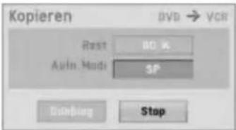Kopieren DVD → VCR Rest 100 % AVin Mode SP Dinberg Stop