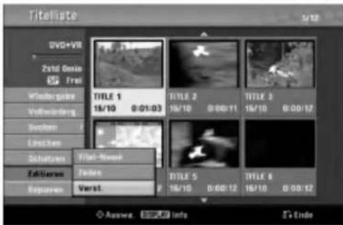 Titelliste 1/12 DVD+VR 2std Osim GTR Tres Winderungs Vollwaltung Sachen Lirichem Schulzer Edituern Requen TITLE 1 16/10 0:01:03 TITLE 2 16/10 0:00:11 TITLE 3 16/10 0:00:12 TITLE 5 16/10 0:00:12 TITLE 6 16/10 0:00:12 Title-Name# Jellen. Verst. © Auswe. Info S tnde