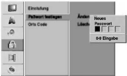 Einstufung Passwort verfügen Orts Code Änder Lüche Neues Password 0-9 Eingabe