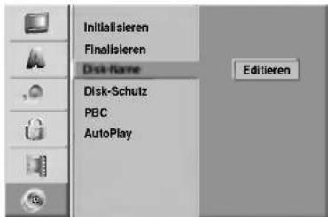Initialisieren Finalisieren Disk-Name Disk-Schutz PBC AutoPlay Editieren