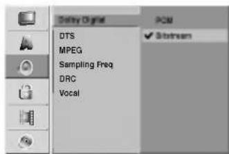 Display Digital DTS MPEG Sampling Freq DRC Vocal PCM ✓ Substream