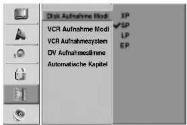 Disk Aufnahme Modi VCR Aufnahme Modi VCR Aufnahmesystem DV Aufnahmestämme Automatische Kapitel