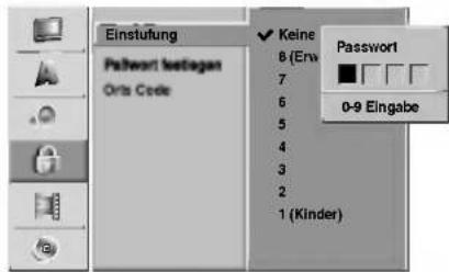 Einstufung Passwort keetlegan Orts Code Keine B (Env) 7 6 5 4 3 2 1 (Kinder) Password 0-9 Eingabe