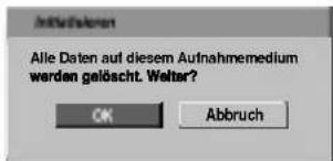 Alle Daten auf diesem Aufnahmemedium werden gelöscht. Weiter? OK Abbruch