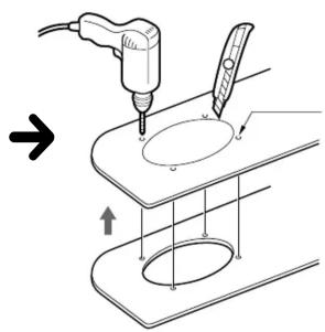 Diagram illustrating a tool application on a mechanical component with directional arrows indicating movement or force.