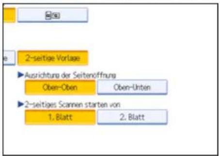 2-seitige Vorlage Ausrichtung der Seitenöffnung Oben-Oben Oben-Unten 2-seitiges Scannen starten von 1. Blatt 2. Blatt