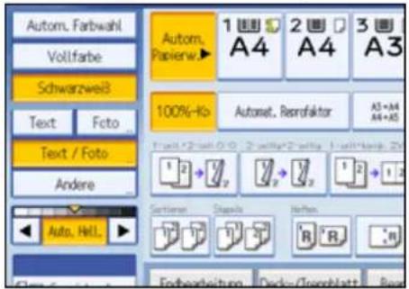 Autom. Farbwahl Vollfarbe Schwarzweiß Text Foto Text / Foto Andere Autom. Papiew 1 A4 2 A4 3 A3 100%-Ko Automet. Reinfaktor A3+A4 A4+A5 Auto. Hell Sortierer Steuels Neferen Endbeidierung Deck-/Gesnblatt