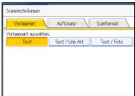 Scaneinstellungen Vorlagenart Auflosung Scanformat Vorlagenart auswahlen. Text Text / Line Art Text / Foto