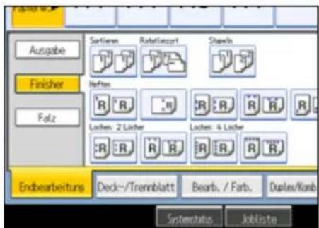 Ausgabe Finisher Folz Sortieren Rotatfascart Shawls Heften R R R R R R Locken: 2 Lücher Locken: 4 Lücher R R R R R R Endbearbeitung Deck-/Trennblatt Bearb. / Farb. Duples/Kamb Systemchutz Jobliste