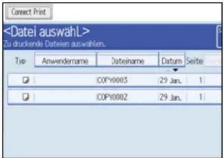 Zu druckende Dateien auswahlen. Typ Anwendername工程项目 Name Datum Seite COPY0003 29 Jan. 1 COPY0002 29 Jan. 1