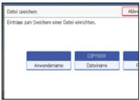 Datei speichem Einträge zum Speichern einer Datei einrichten. Anwendename COPY0001 Dateiname F