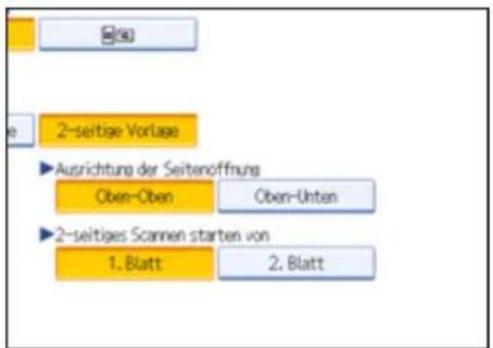 2-seitige Vorlage Ausrichtung der Seitenöffnung Oben-Oben Oben-Unten 2-seitiges Scannen starten von 1. Blatt 2. Blatt