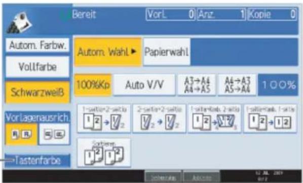 Bereit VorL 0 Anz. 1 Kopie 0 Autom. Farbw. Vollfarbe Schwarzweiß Autom. Wahl ▶ Papierwahl 100%Kp Auto V/V A3→A4 A4→A5 A4→A3 A5→A4 1 0 0% Vorlagenausrich. R R Tastenfarbe 1 → 2 → 3 → 4 → 5 → 6 → 7 → 8 → 9 → 10 → 11 → 12 Syntheter 1² 1² Schweizw Auto.com 12 JUL 2017 01/2