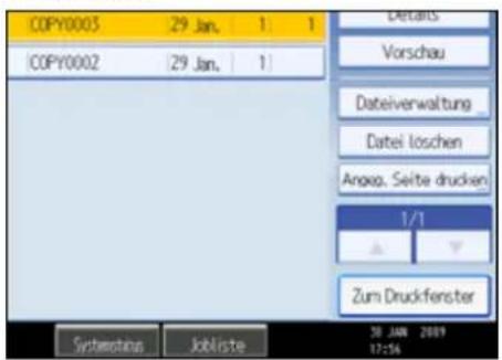 COPY0003 29 Jan. 1 1 COPY0002 29 Jan. 1 Details Vorschau Dateiverwaltung_ Datei loschen Angeo. Seite drucken. 1/1 Zum Druckfenster Systematicn Jobliste 30 JAN 2009 17:56