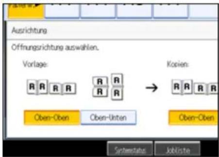 Ausrichtung Offnungsrichtung auswahlen. Vorlage: R R R R R R R Kopien: Oben-Oben Oben-Unten Oben-Oben Systemstatus Jobliste