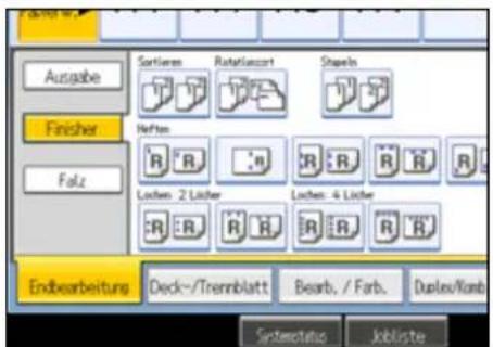 Ausgabe Fincher Folz Sortieren Rotatlassart Shapeln Hefte: R R R R R R Locken: 2 Lücher Locken: 4 Lücher R R R R R R Endbearbeiturs Deck-/Trennblatt Bearb. / Farb. Duplex/Kamb Systematic Köblicte