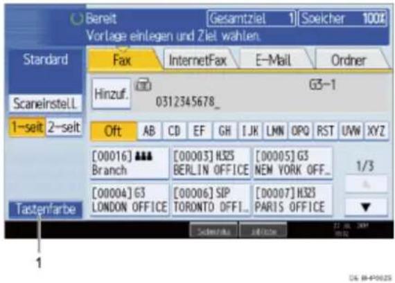 Bereit Gesamtziel 1 Soekher 100% Vorlage einlegen und Ziel wahlen. Standard Fax InternetFax E-Mail Ordner Scaneinstell G3-1 Hinzuf. 0312345678_ 1-seit 2-seit Oft AB CD EF GH IJK LMN OPQ RST UWW XYZ [00016] ▲▲▲ Branch [00003] H325 BERLIN OFFICE [00005] G3 NEW YORK OFF... [00004] G3 LONDON OFFICE [00006] SIP TORONTO OFFI... [00007] H325 PARIS OFFICE Tastenfarbe Sachem/Alt Jell/Alt 1 22. 11. 2007 M12 D4: M-P-09625