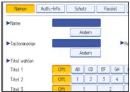 Namen Auth-Info Schutz Favziel ▶Name Ändern ▶Tastenanzeige Ändern ▶Titel wahlen Titel 1 Oft AB CD EF GH Titel 2 Oft 1 2 5 4 Titel 3 Oft 1 2