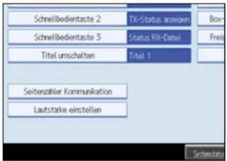 Schnellbedientaste 2 TX-Status anzeigen Box- Schnellbedientaste 3 Status RX-Datei Frei- Titel umschalten Titel 1 Seitenzahler Kommunikation Lautstarke einstellen