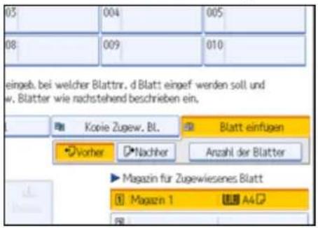03 004 005 08 009 010 eingeb. bei welcher Blattrn, d Blatt eingef werden soll und w. Blatter wie nachstehend beschrieben ein. Kopie Zugew. Bl. Blatt einfügen Vorher Nachher Anzahl der Blatter Magazin für Zugewiesenes Blatt Magazin 1 A4
