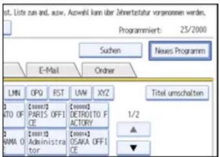st. Liste zum and, ausw, Auswahl kann über Zehnertstatur vorgenommen werden. Programmiert: 23/2000 Suchen Newes Programm E-Mail Order LMN OPQ RST UW XYZ Titel umschalten [0000]2 [0000]2 ATO OF PARIS OFFICE DETROITO FACTORY [0001]2 [0001]2 RAMA O Administra- tor OSAKA OFFICE 1/2 ▲ ▼