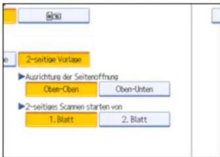 2-seitige Vorlage Ausrichtung der Seitenöffnung Oben-Oben Oben-Unten 2-seitiges Scannen starten von 1. Blatt 2. Blatt