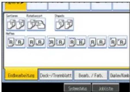 Sertlafen Rotatienport Shapein Heftes R A R A R A R A R A R Endbearbeitung Deck-/Trennblatt Bearb. / Farb. Duplex/Komb Systemstatus Jobliste