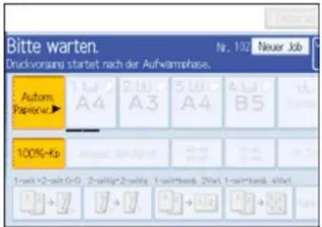 Bitte warten. Nr. 102 Neuer Job Druckvorsans startet nach der Aufwannphase. Autom. Paperw 1 A4 2 B3 A4 B5 100%-Ko 1=alt*2=alt-0=0 2=alt*2=altig 1=alt*kend 2=val 1=alt*kend 4=val