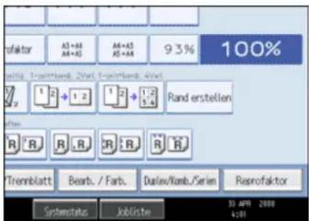 rofaktor AS=44 AR=44 AA=44 93% 100% using 1-ram/stand 2-vert 3-ram/stand 4-vert 1 2 + 1 2 Rand erstellen R R R R R R Trennblatt Bearb. / Farb. Duplex/Komb./Serien Resprofaktor Systematic Jobliste 33 APR 2008 +20