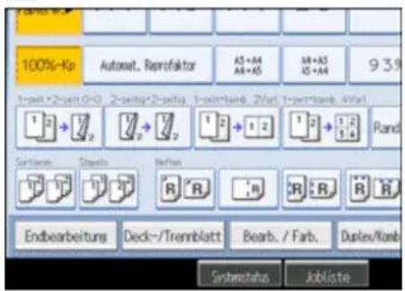 100%-Kp Automat. Reprofaktor A5+A4 A4+A5 A4+A3 A5+A4 9 3 9 1 port * 2 port 0 0 2 port* 2 port*. 1 port*band .2 port 1 port*band .4 port 1 2 1 2 1 2 1 2 1 2 Rand Schniken: Struktur Beffen R R R R R Endbearbeitungs Deck-/Trennblatt Bearb. / Farb. Duplex/Komb Schnikenstatus Jobliste