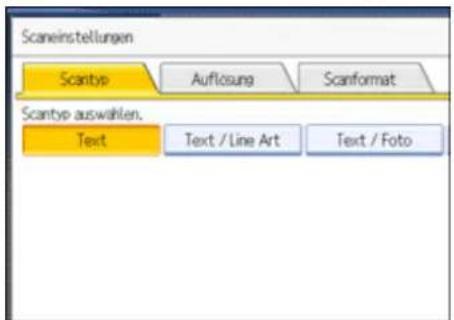 Scaneinstellungen Scantyp Auflosung Scanformat Scantyp auswahlen. Text Text / Line Art Text / Foto