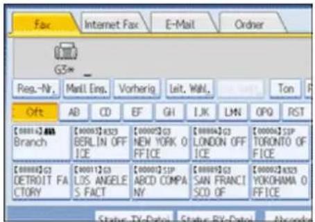 Fax Internet Fax E-Mail Order G3* Reg.-Nr. Mail Eng. Vorherig Leit. Wahl. Ton Off AB CD EF GH LJK LMN OPQ RST [0000]4.888 Branch [0000]5.8325 BERLIN OFF ICE [0000]5.83 NEW YORK O FFICE [0000]6.83 LONDON OFF ICE [0000]6.519 TORONTO OF FFICE [0000]6.8325 DETROIT FA CTORY [0001]5.83 LOS ANGELE S.FACT [0000]5.519 ABCD COMPA NY [0000]6.83 SAN FRANCI SCD.OF [0000]6.8325 YOKOHAMA O FFICE