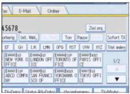 45678_ otherig Leit. Wall. Ton Pause Sofort TX EF GH I.K LMN OPQ RST UVM XYZ Titel andem [0000]G3 NEW YORK O FFICE [0000]G3 LONDON OFF ICE [0000]G32P TORONTO OF FFICE [0000]G321 PARIS OFFI CE 1/2 ABCD COMPA NY [0000]G3 SAN FRANC1 SO OF [0000]G323 YOKOHAMA O FFICE [0001]G3 TOKYO OFFI CE TV-Date: Status BY-Date: Shorekowama: Tx-Mode