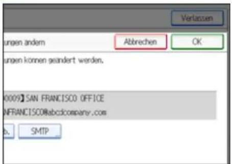 Verlassen ungen andem Abbrechen OK ungen können geändert werden. 0009] SAN FRANCISCO OFFICE INFRANCISCO@abcdcompany.com b. SMTP