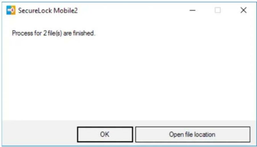 SecureLock Mobile2 Process for 2 file(s) are finished. OK Open file location