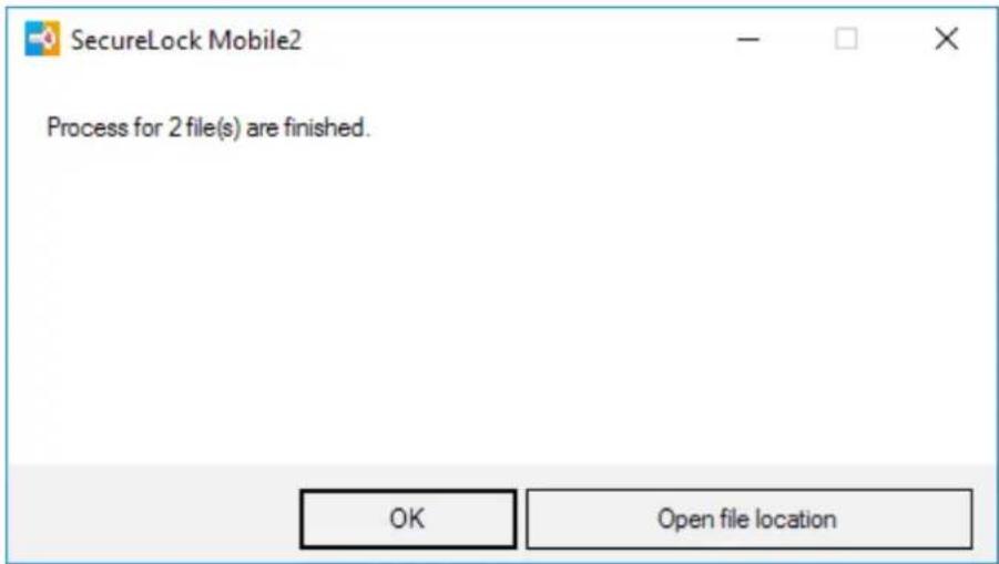 SecureLock Mobile2 Process for 2 file(s) are finished. OK Open file location