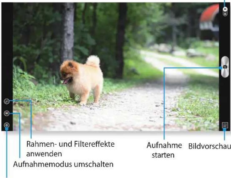Rahmen- und Filtereffekte anwenden Aufnahmemodus umschalten Aufnahme starten Bildvorschau