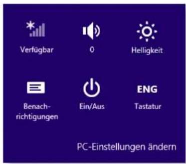 Verfügbar 0 Helligkeit Benach- richtigungen Ein/Aus ENG Tastatur PC-Einstellungen ändern