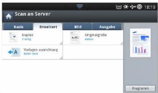 Scan an Server Basis Erweitert Bild Ausgabe Duplex 1-seitig Originalgröße Auto Vorlagenausrichtung Bilder nach Programm